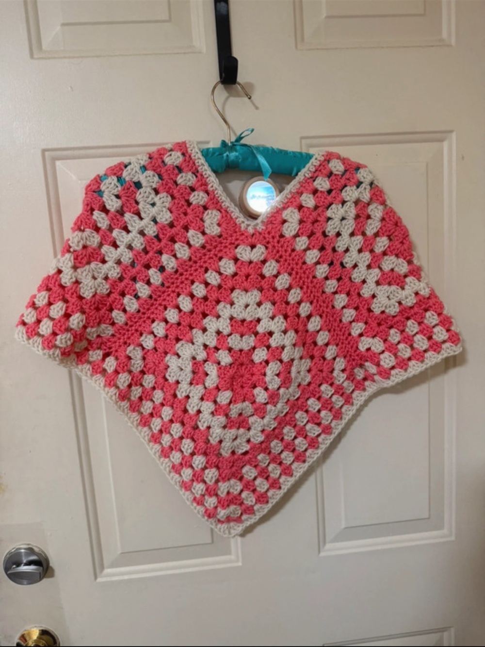 Hand Crafted Pink & Cream Crochet Kids Poncho